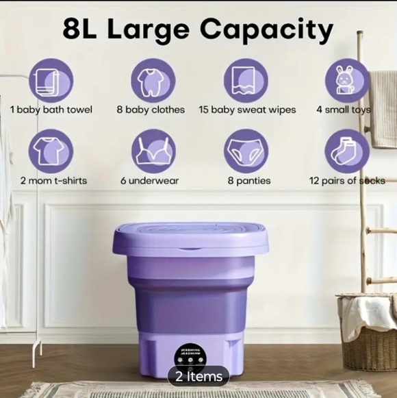 Compact Foldable Washing Machine in Purple - Picture 9 of 10
